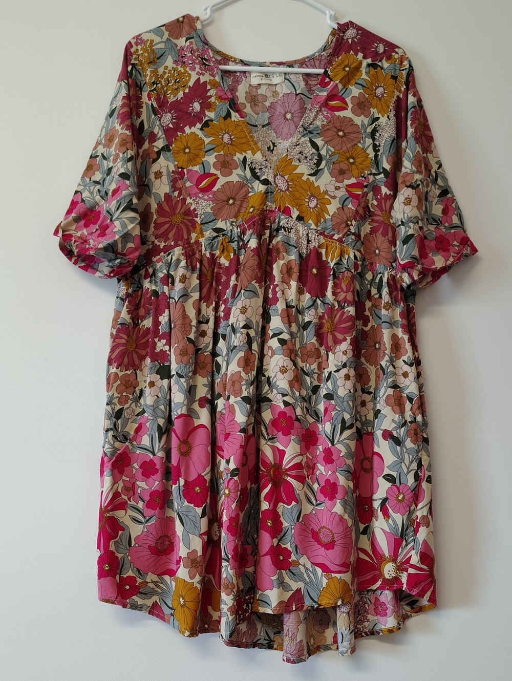 NATURAL LIFE Pink & Mustard Floral V-Neck Mini Dress Photoshoot